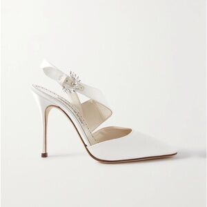MANOLO BLAHNIK
Hafela 105 crystal-embellished satin slingback pumps